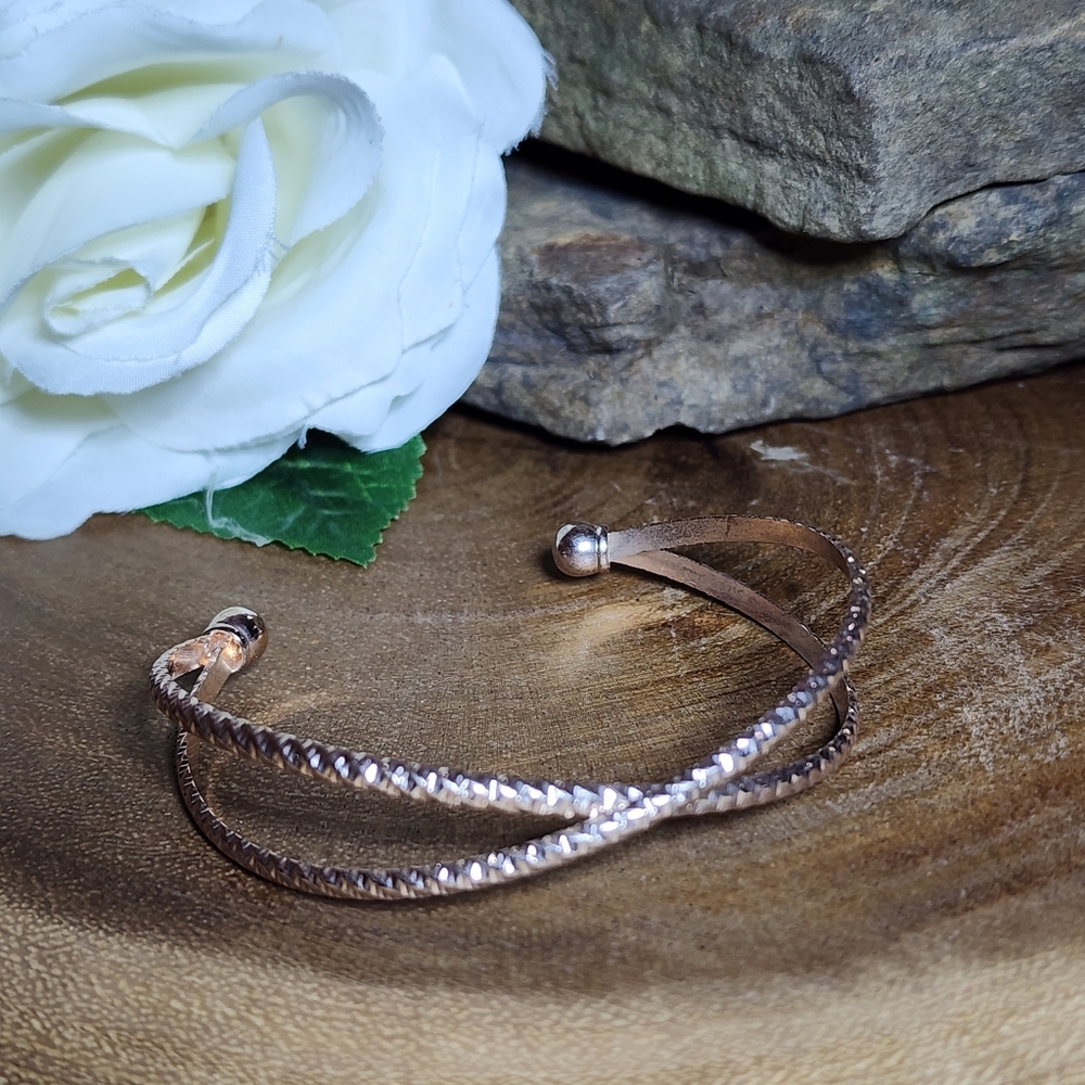 Elegant Rose Gold Toned Twisted Textured Cuff Bracelet